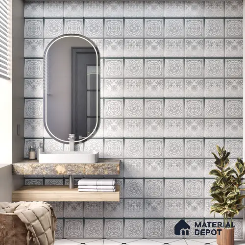 Metallic Wall Tile TL 07235 D Silver Mist 1 ft x 1 ft Ceramic Matte Finish - 9 mm  | 2 mm Spacer is Mandatory | Suitable For Bathroom, Kitchen, Dining Area | Please Expect a Slight Variation of Pattern